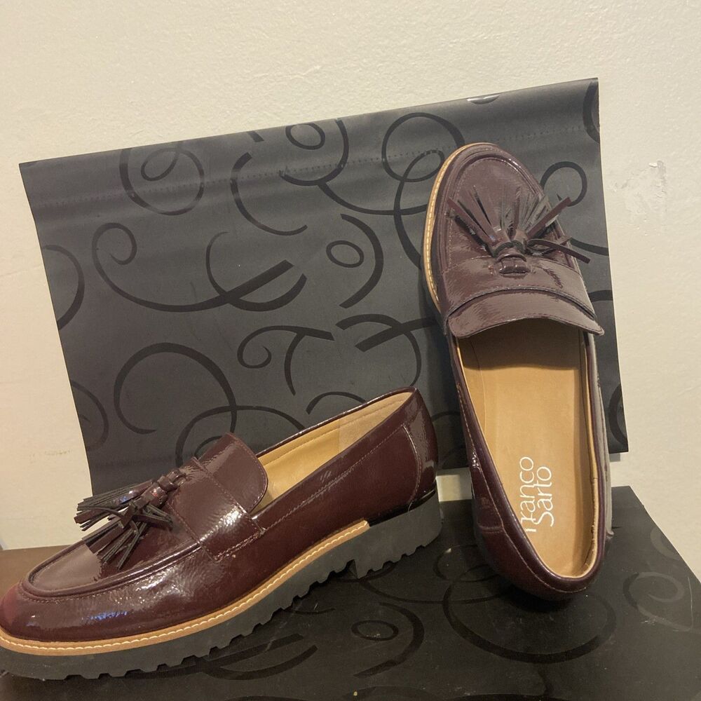 Franco Sarto Balin Burgundy Platform Penny Loafers Shoes Women's Size 9 M EU 39